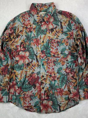 Naked & Famous Denim Mens Shirt Medium Multicolor Floral Button Up Long Sleeve